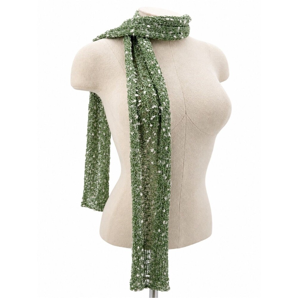 Veronique Vintage Green Knit Scarf Accessory Made in Ireland Textured Boucle